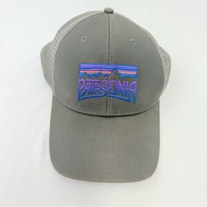 Patagonia Gray Purple Mountain Embroidered Mesh Snap Back Trucker Hat